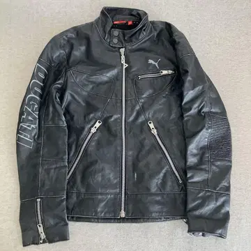 Ducati Puma 블랙 가죽 라이더 자켓