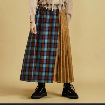 CONVERSE TOKYO 체크 플리츠 롱 스커트