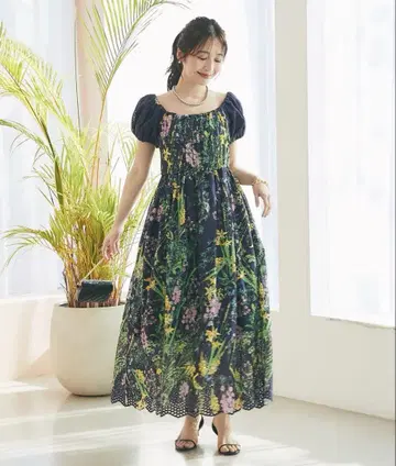 꽃무늬 퍼프 슬리브 맥시 드레스 오프숄더 플라워 프린트