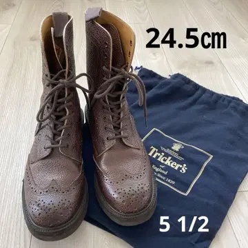 Tricker's 브라운 브로그 부츠 수납 봉투 포함