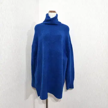 ZARA 선명한 블루 터틀넥 니트 ( S ) 긴팔 스웨터 고급 자라