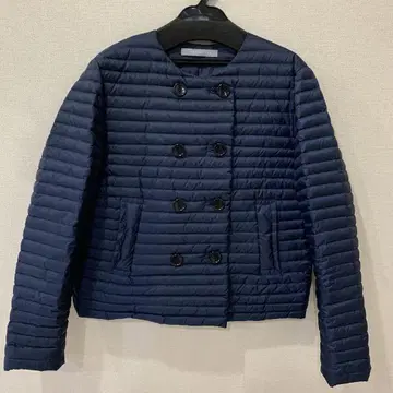theory luxe 네이비 퀼팅 노카라 라이트 다운 자켓 40