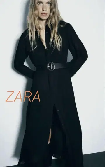 ZARA 벨트 플리츠 셔츠 원피스 블랙 S 골드 버클