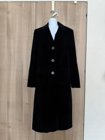 D&G 블랙 벨벳 롱 코트 여성용 빈티지 S