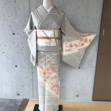 순수 실크 호몬기 꽃무늬 이중 기모노