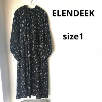 [ 새상품급 ] ELENDEEK 프린트 쉬폰 롱 슬리브 원피스 블랙
