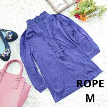 ROPE 셔츠/블라우스 (M) 블루+보라색/하이넥/프릴