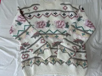 cecilene hand knit 구제 의류 니트 스웨터 걸리시 꽃무늬