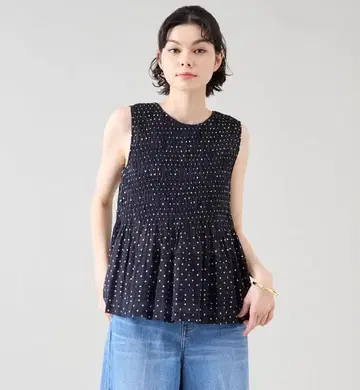 별주 ne Quittez pas/누키테파 슬리브리스 도트 블라우스