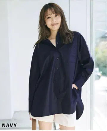 베이스먼트 온라인 빅 실루엣 셔츠 네이비