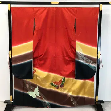 후리소데 곡선에 나비 금채 빨간색 톨 사이즈 KK-2347