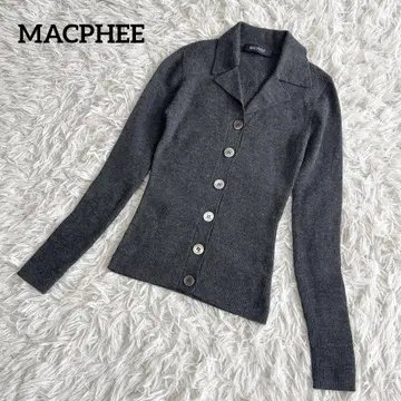 MACPHEE 그레이 피케 셔츠 니트 가디건 울 100 카라 부착