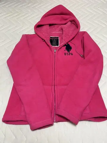 U.S. POLO ASSN. 플리스 후드티 포니 로고 자수 M 핑크