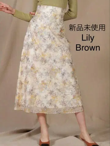 미사용 Lily Brown 흐릿한 꽃무늬 자수 스커트