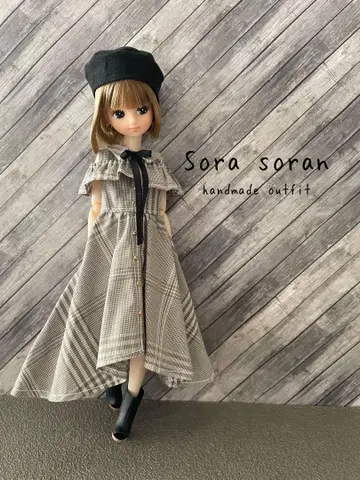 soran 글렌체크 오프숄더 2way 원피스 리카짱