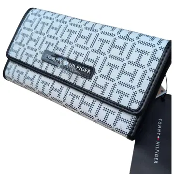 TOMMY HILFIGER 3단 폴더형 지갑 화이트/블랙 모노그램