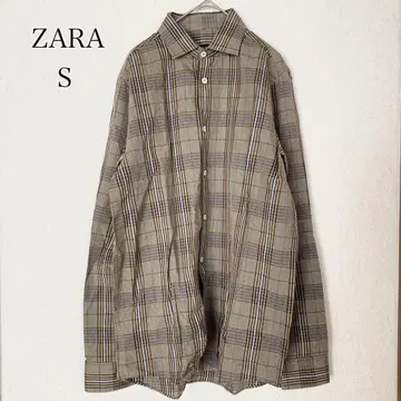[ZARA] 긴팔 셔츠 체크 무늬 레귤러 핏 브라운 계열 S
