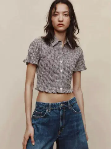 ZARA 크롭 깅엄 체크 셔츠