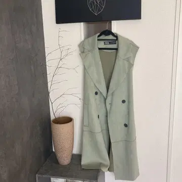 ZARA 라이트 그린 더블 버튼 베스트 S