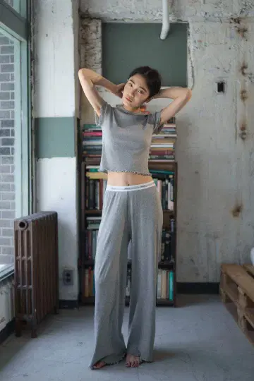 Hanes x 모모치하루 크롭T셔츠&롱 와이드 팬츠 dodo jean