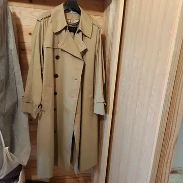 산요 백년 코트 극 베이지 트렌치코트 벨트 포함 클리닝 완료