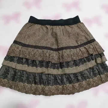 티어드 프릴 브라운 x 블랙 플레어 스커트