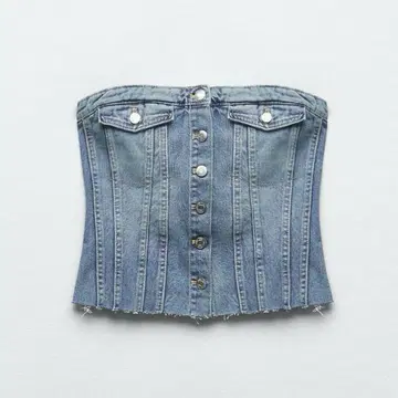 ZARA 데님 TRF 코르셋 상의 블루 XS
