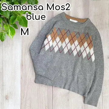 새상품급 SamansaMos2 blue 크루넥 아가일 무늬 니트 긴팔