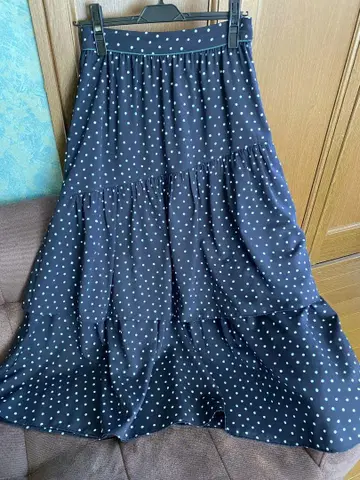 르쿠르 블랑 네이비 스카이블루 도트 플레어 스커트