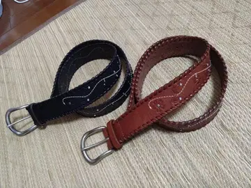 여성 가죽 벨트 비쥬 장식 블랙 브라운 2개 세트
