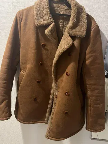 보아 옷깃 더블 브레스트 자켓 브라운