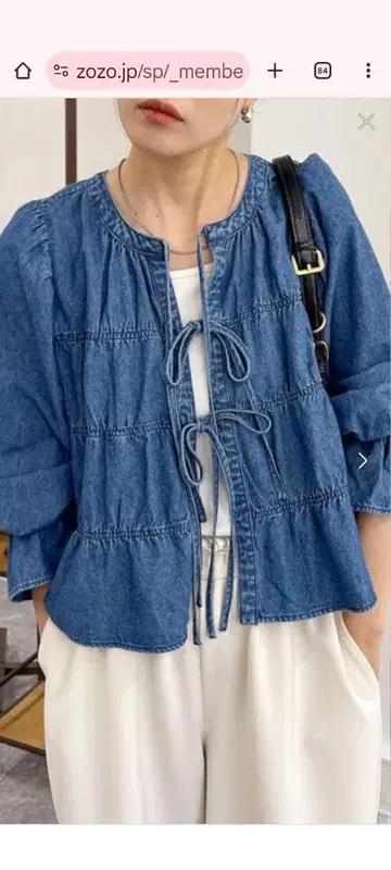데님 블루 프론트 리본 포함 셔츠