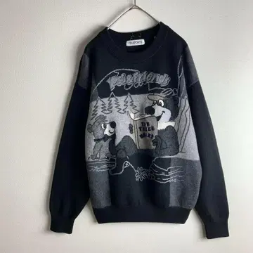 니트 모노톤 자수 애니멀 곰 레트로 멋스러운 캐주얼 구제 의류