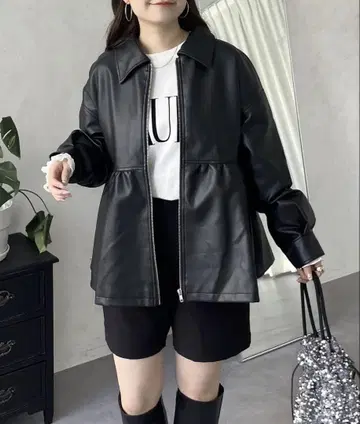 집업 페플럼 가죽 블루종
