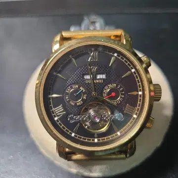 자동 와인딩 골드 손목시계 블랙 다이얼 약 46mm