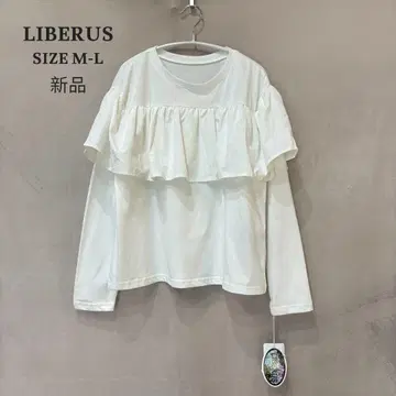 새상품 LIBERUS 리베라스 프릴 절개 이소재 티셔츠 화이트