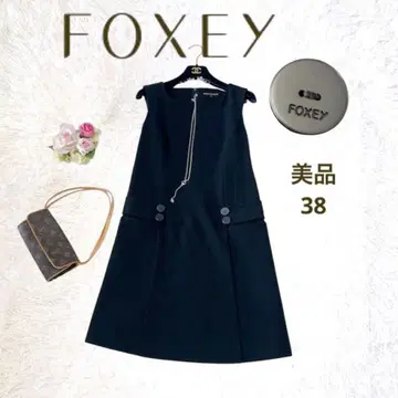 로고 버튼 새상품급 FOXEY NEW YORK 슬리브리스 원피스 블랙 M