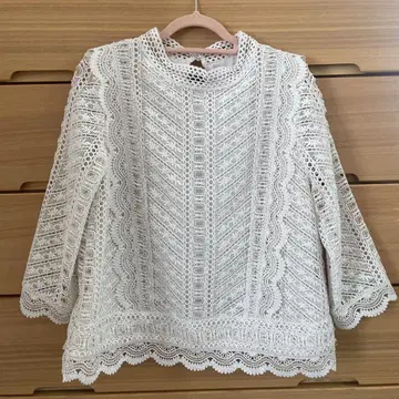 화이트 레이스 편직 상의 36