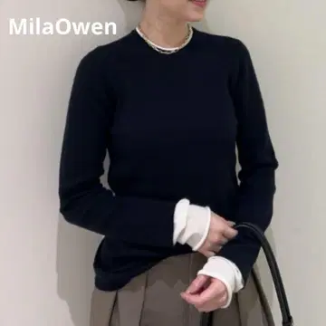 Mila Owen 바이컬러 소매 레이어드 리브 니트 NVY