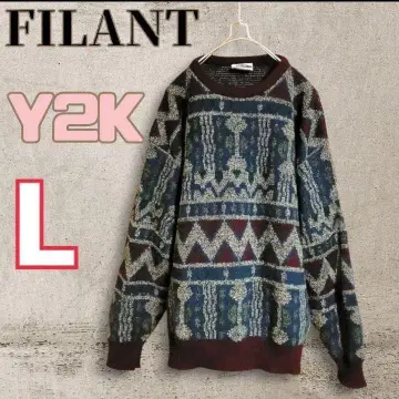 Y2K 휠라 FILANT 빈티지 니트 스웨터 기하학 패턴
