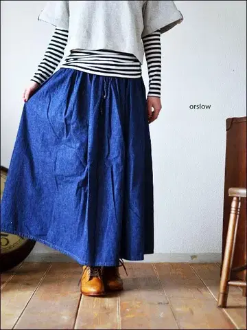 orSlow 데님 플레어 스커트