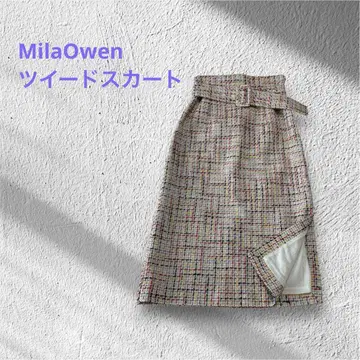 MilaOwen 미라 오웬 트위드 체크 벨트 타이 스커트