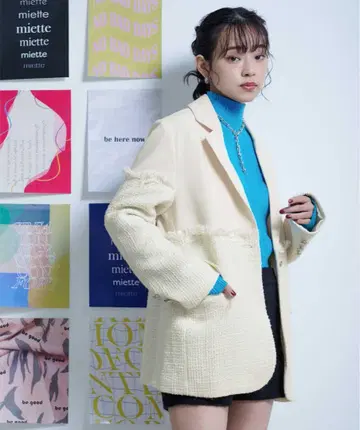 miette 트위드 절개 프린지 테일러드 자켓
