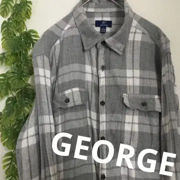 GEORGE 그레이 화이트 체크 플란넬 셔츠 L