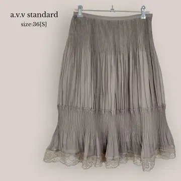 a.v.v standard 아베베 플리츠 플레어 스커트 레이스 미디