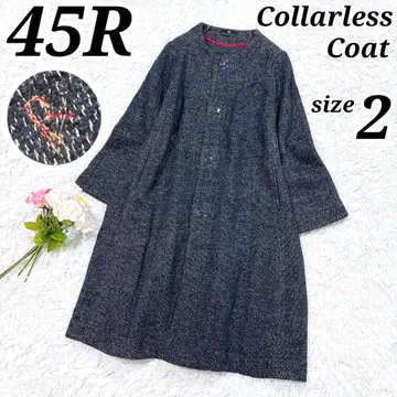 레어 [새상품급] 45R 노카라 코트 R& 자수 코튼 린넨 인디고 2