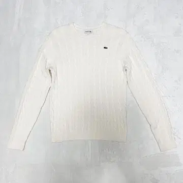 LACOSTE 라코스테 케이블 니트 스웨터 로고 와펜 화이트