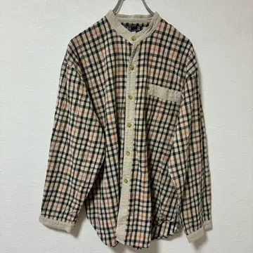 DAKS 닥스 긴팔 노카라 셔츠 체크 무늬 베이지 사이즈 LA