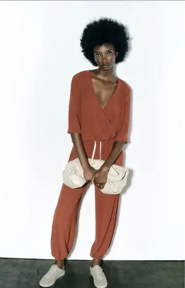 새상품 zara 자라 테라코타 랩 탑 팬츠 set