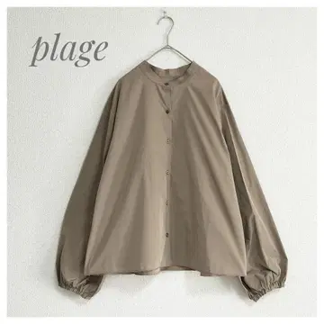 새상품급 plage 2WAY 클래식 타프타 셔츠 밴드 카라 모카 베이지